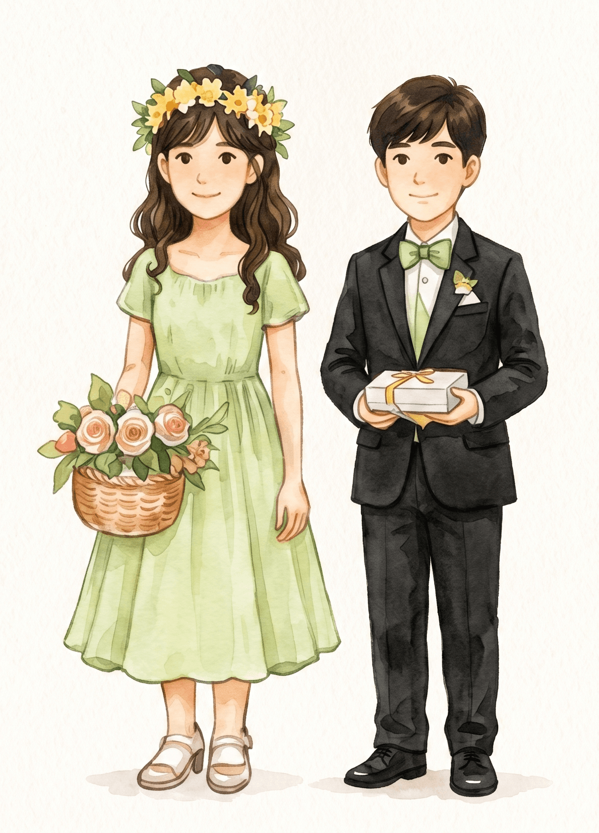 Coin, flower, and bible bearer attire